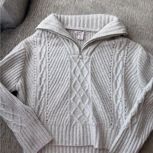 Chaps Light Gray Cable Knit Turtleneck Sweater